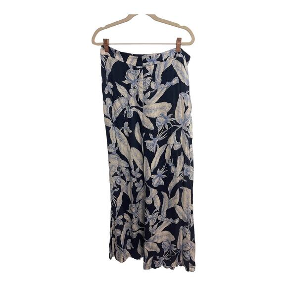 Alexis Brinkley Floral Leaf Print Wide Leg Pants High Rise Maldive Blue Size L - Picture 3 of 14